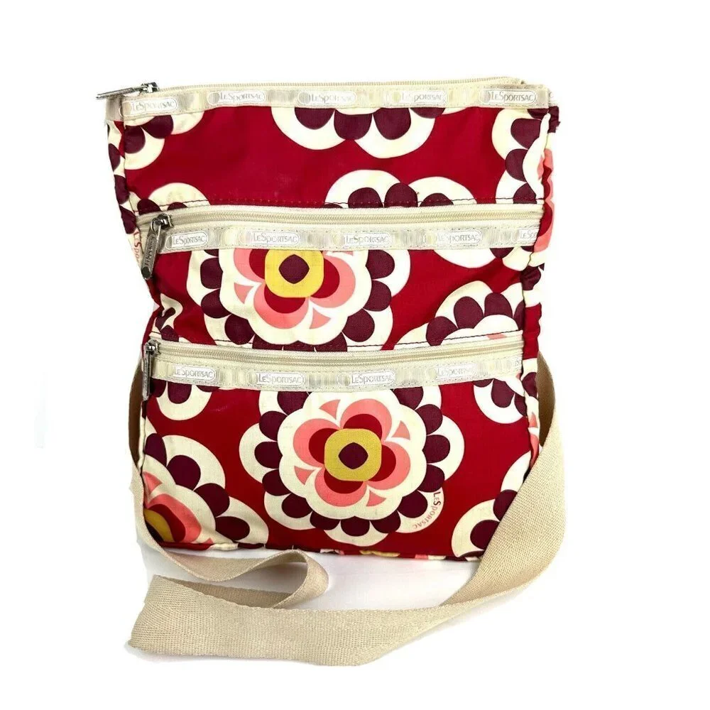 Lesportsac Kasey Crossbody‎ Bag Red Floral Mayfair Nylon Handbag Purse